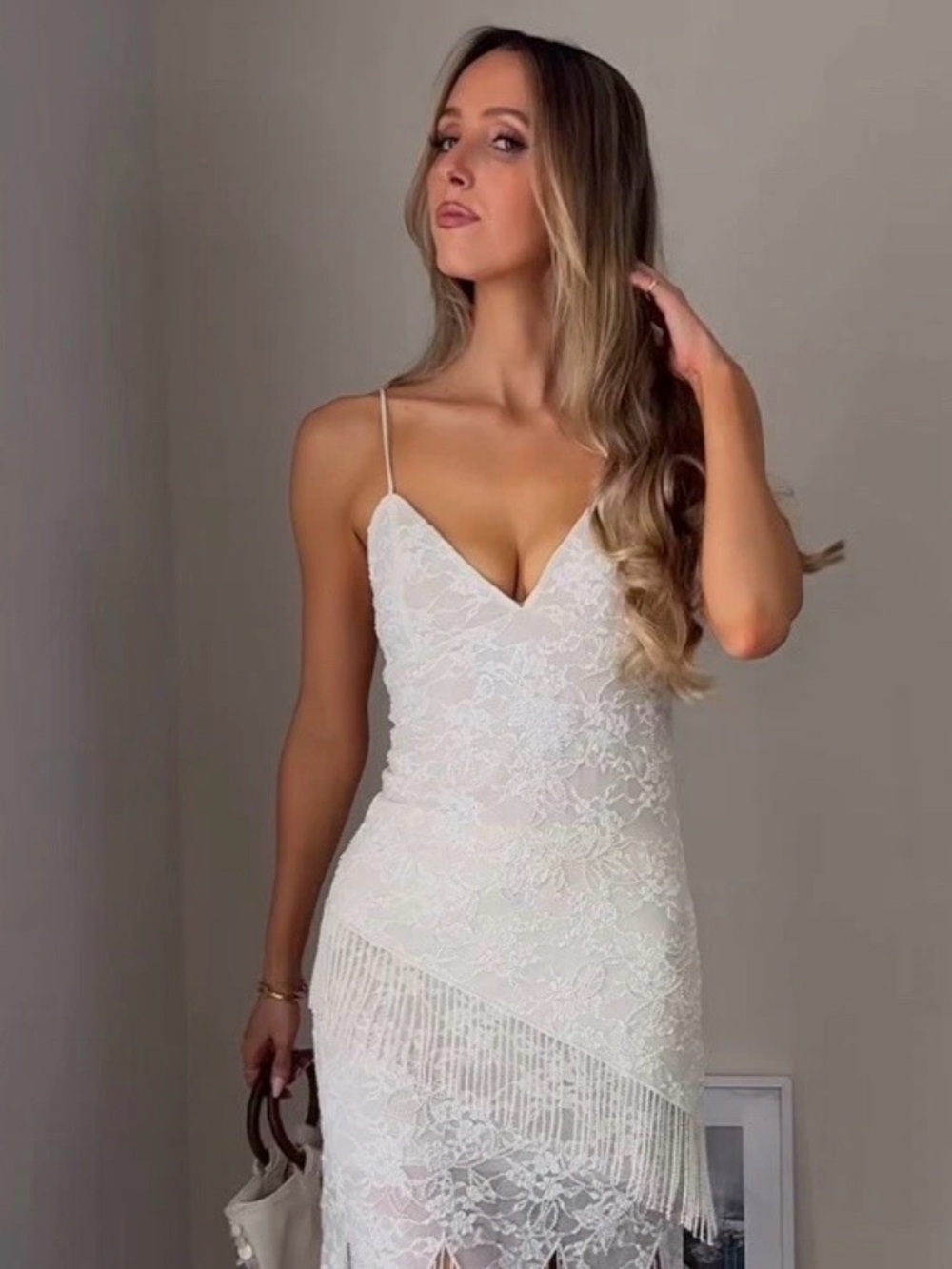 🔥🔥Zara Lace Fringe Camisole Tank Top - White - Picture 2 of 4